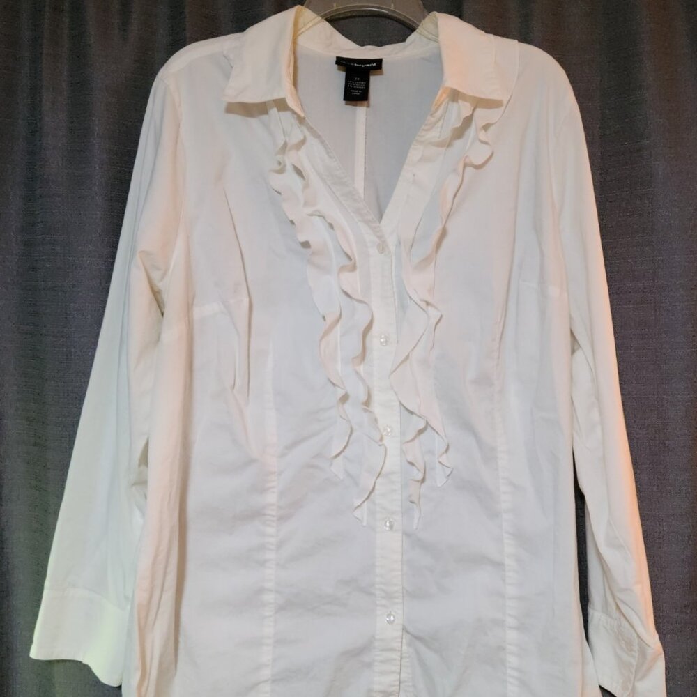 Lane Bryant White Button Up Ruffle Shirt Size 22